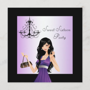 Purple Chadelier Sweet 16 Birthday Party Invitation