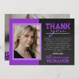 Purple Chalkboard Graduation Photo Thank You Card