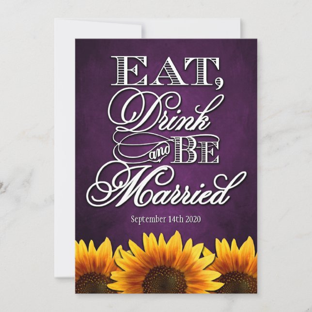 Purple Chalkboard Sunflower Wedding Invitations (Front)