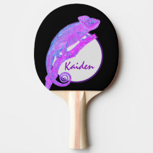 Purple Chameleon with a Circular Frame Ping Pong Paddle