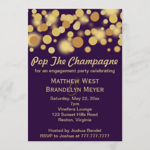 Purple Champagne Bubbles Engagement Party Invitation
