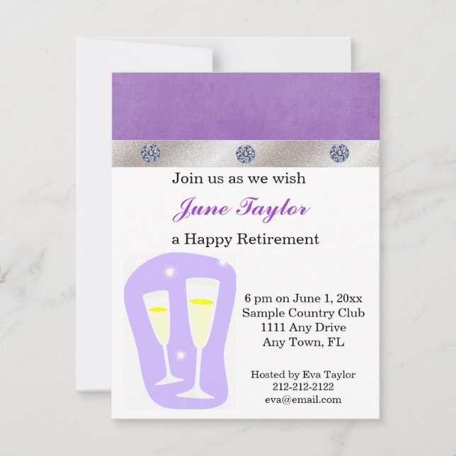 Purple Champagne Retirement Party Invitation (Front)