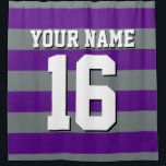 Purple Charcoal Sports Jersey Preppy Stripe Shower Curtain<br><div class="desc">Preppy Striped Team Jersey / Sports Jersey / Football Jersey / Rugby Jersey with Custom Name Customise this with your own name or team name and a number. You can change the size, colour and placement of the text if you need to make changes, change the colour of or remove...</div>