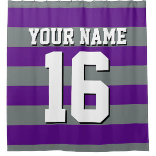 Purple Charcoal Sports Jersey Preppy Stripe Shower Curtain