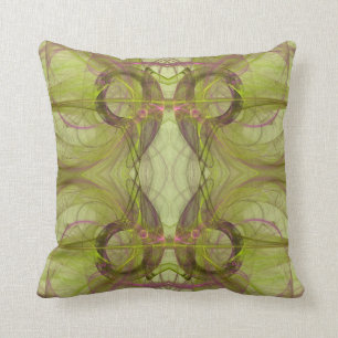 Purple, Chartreuse n Grey Abstract Fractal Pillow