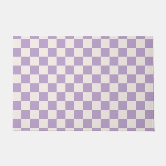 Purple Check, Chequerboard Pattern, Chequered Doormat (Front)