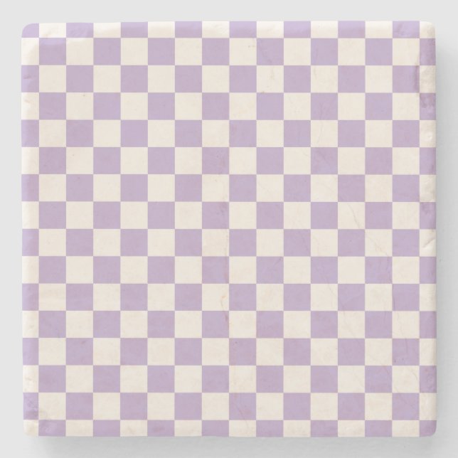 Purple Check, Chequerboard Pattern, Chequered Stone Coaster (Front)