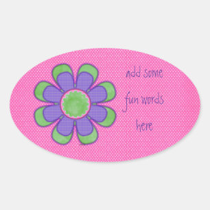 Purple Check Flower Oval Sticker