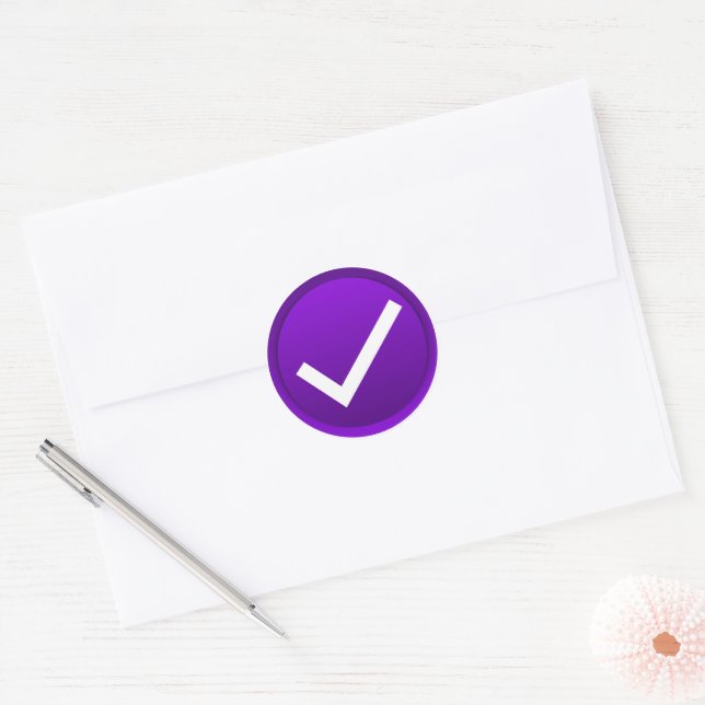 Purple Check Mark Symbol Classic Round Sticker (Envelope)