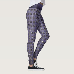 Purple Check Pattern with Stars Leggings