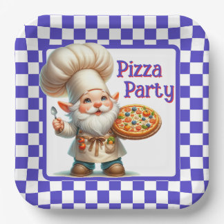 Purple Check Pizza Party Paper Plate