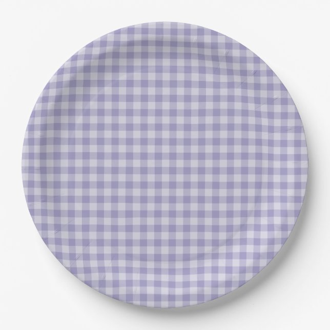Purple Checkerboard Pattern Paper Plate (Front)