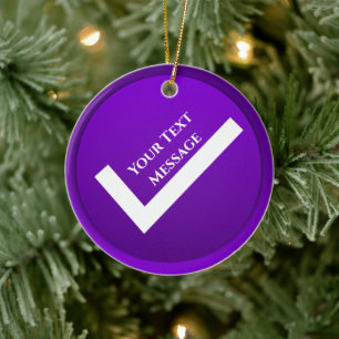 Purple Checkmark Symbol Christmas Ceramic Tree Decoration