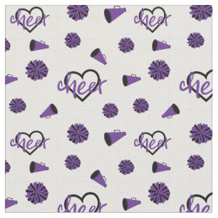 Purple Cheer Hearts, Pom Poms, Megaphone Pattern Fabric