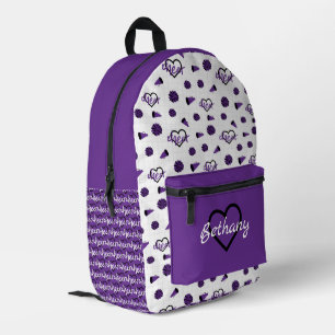 Purple Cheer Hearts, Pom Poms, Megaphone Pattern Printed Backpack