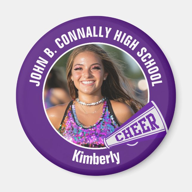 Purple Cheerleader Photo High School Spirit Cheer Magnet (Front)