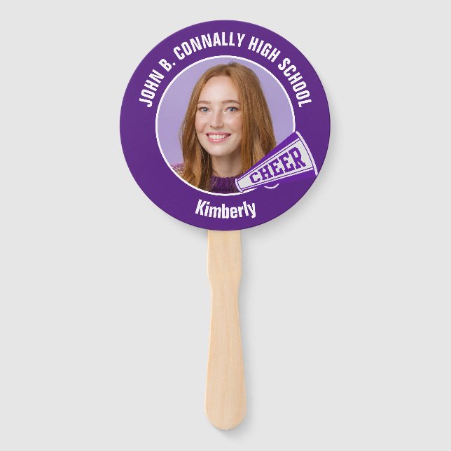 Purple Cheerleader Photo High School Spirit Hand Fan (Front)
