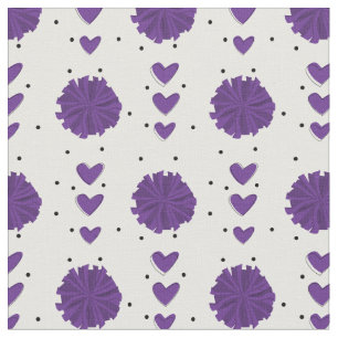 Purple Cheerleader Pom Poms & Hearts Pattern Fabric