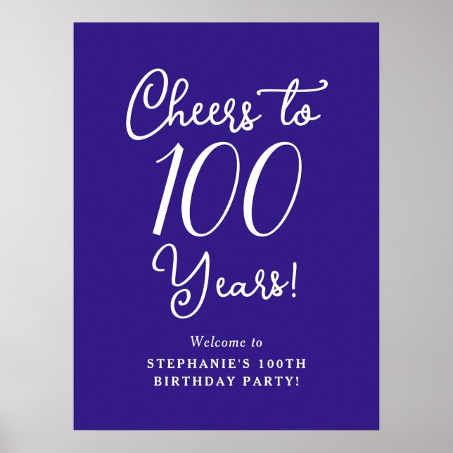 Purple Cheers to 100 Years Birthday Welcome Poster (Front)