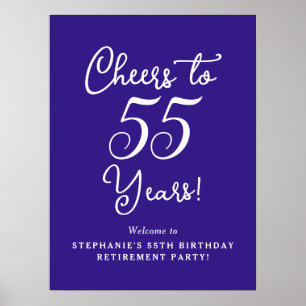 Purple Cheers to 55 Years Retirement Party Sign