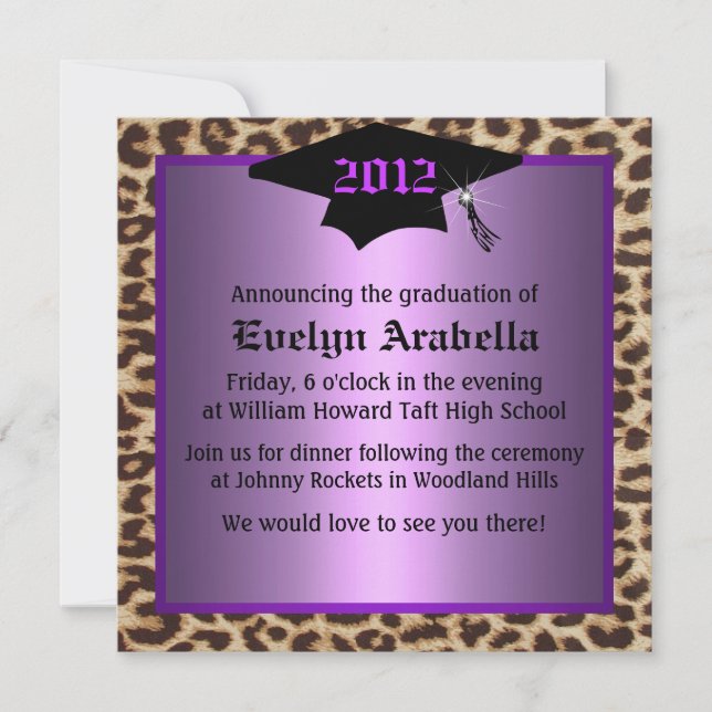 Purple Cheetah Graduation Announcement (Front)