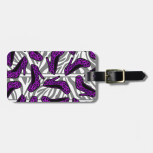 Purple Cheetah High Heel Shoe Print on Zebra Luggage Tag