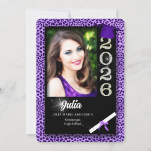 Purple Cheetah Print Class of 2025 Graduation Invitation