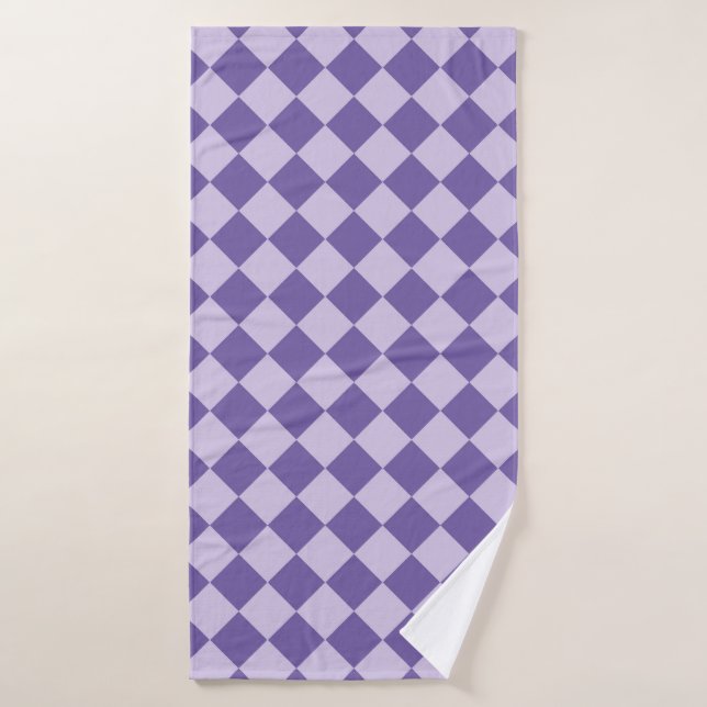Purple Chequered Diamond Pattern Bath Towel (Bath Towel)