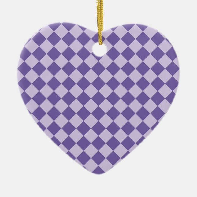 Purple Chequered Diamond Pattern Ceramic Tree Decoration (Front)