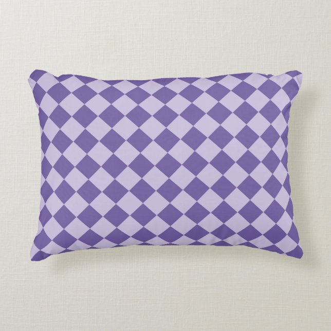 Purple Chequered Diamond Pattern Decorative Cushion (Front)