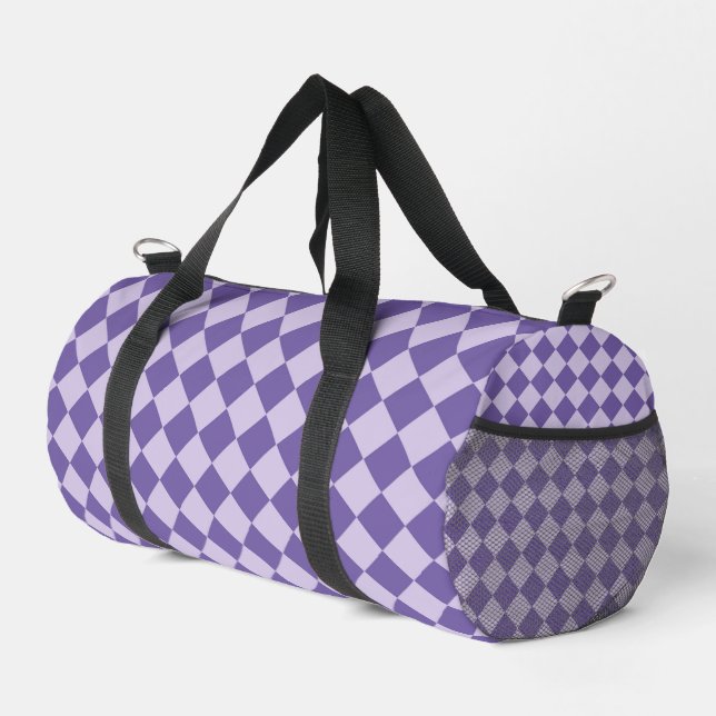 Purple Chequered Diamond Pattern Duffle Bag (Right Corner)
