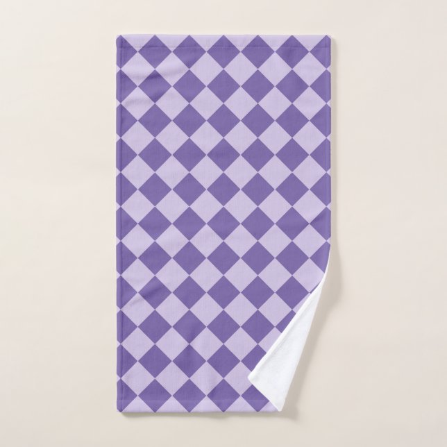 Purple Chequered Diamond Pattern Hand Towel (Hand Towel)