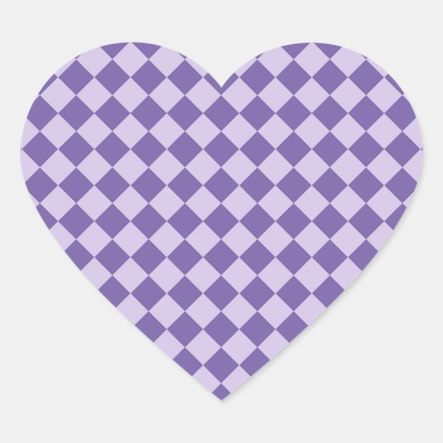 Purple Chequered Diamond Pattern Heart Sticker (Front)