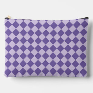 Purple Chequered Diamond Pattern Large Accessory Pouch