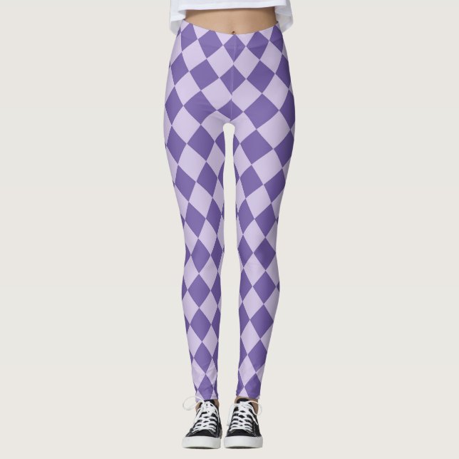 Purple Chequered Diamond Pattern Leggings (Front)