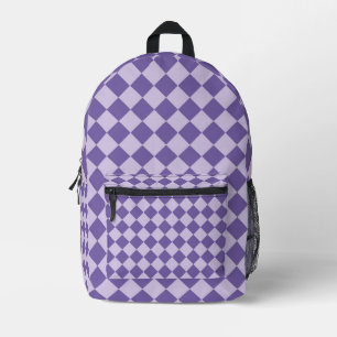 Purple Chequered Diamond Pattern Printed Backpack
