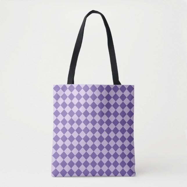 Purple Chequered Diamond Pattern Shoulder Tote Bag (Front)
