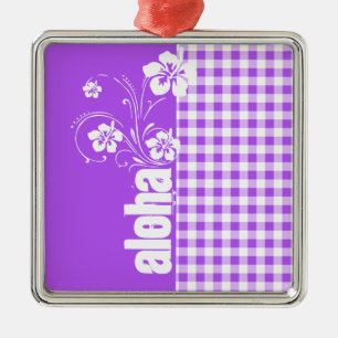 Purple Chequered Gingham; Aloha Metal Tree Decoration