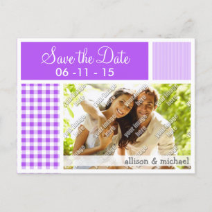 Purple Chequered Gingham Announcement Postcard