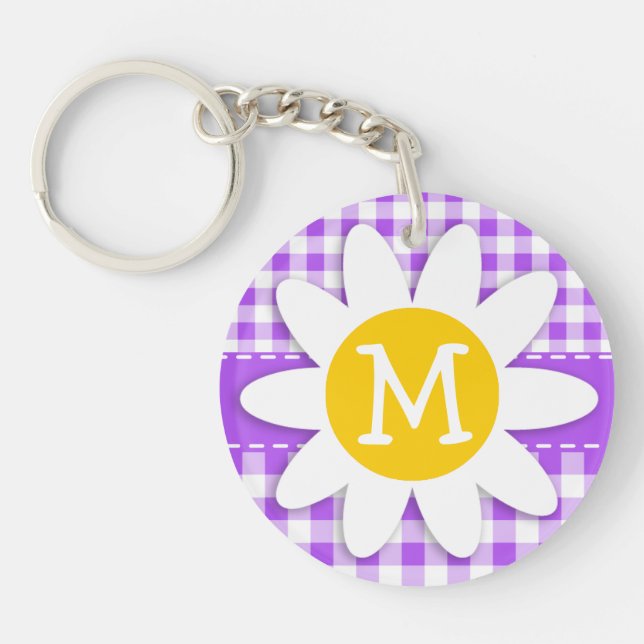 Purple Chequered Gingham; Daisy Key Ring (Front)