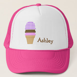 Purple Chequered Gingham; Ice Cream Cone Trucker Hat