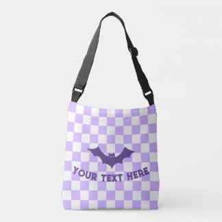 Purple Chequered Pattern Bat Halloween Crossbody Bag
