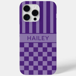 Purple Chequered Striped Personalised iPhone 15 Pro Max Case
