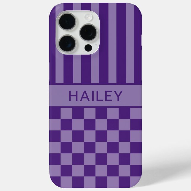 Purple Chequered Striped Personalised Case-Mate iPhone Case (Back)