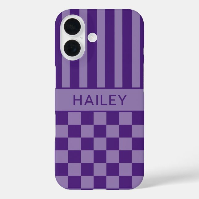 Purple Chequered Striped Personalised Case-Mate iPhone Case (Back)