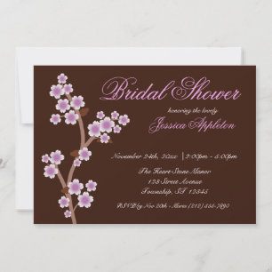 Purple Cherry Blossom Brown Bridal Shower Invitation