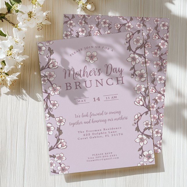 Purple Cherry Blossom Mother's Day Brunch Invitation (Mother's Day Brunch Invite)