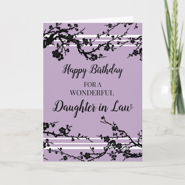 Purple Cherry Blossoms Daughter in Law Birthday Card (Front)