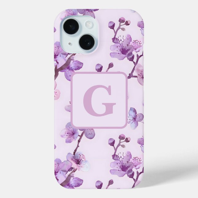 purple cherry blossoms personalised monogram Case-Mate iPhone case (Back)
