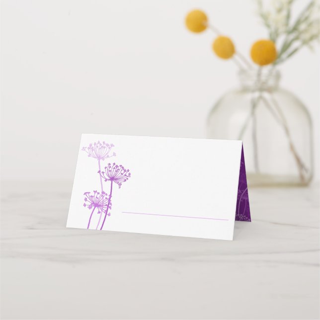 Purple chervil inked art flower heads wedding place card (Front)